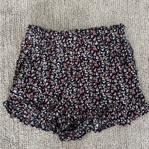 Hollister Navy Floral Ruffle Shorts
